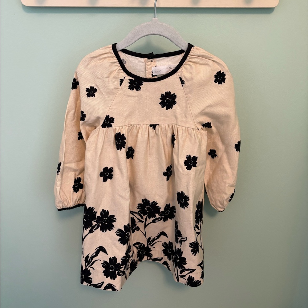 Zara Cream and Black Floral Dress